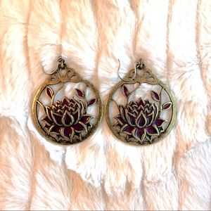 Purple Lotus Flower Bronzed Earrings